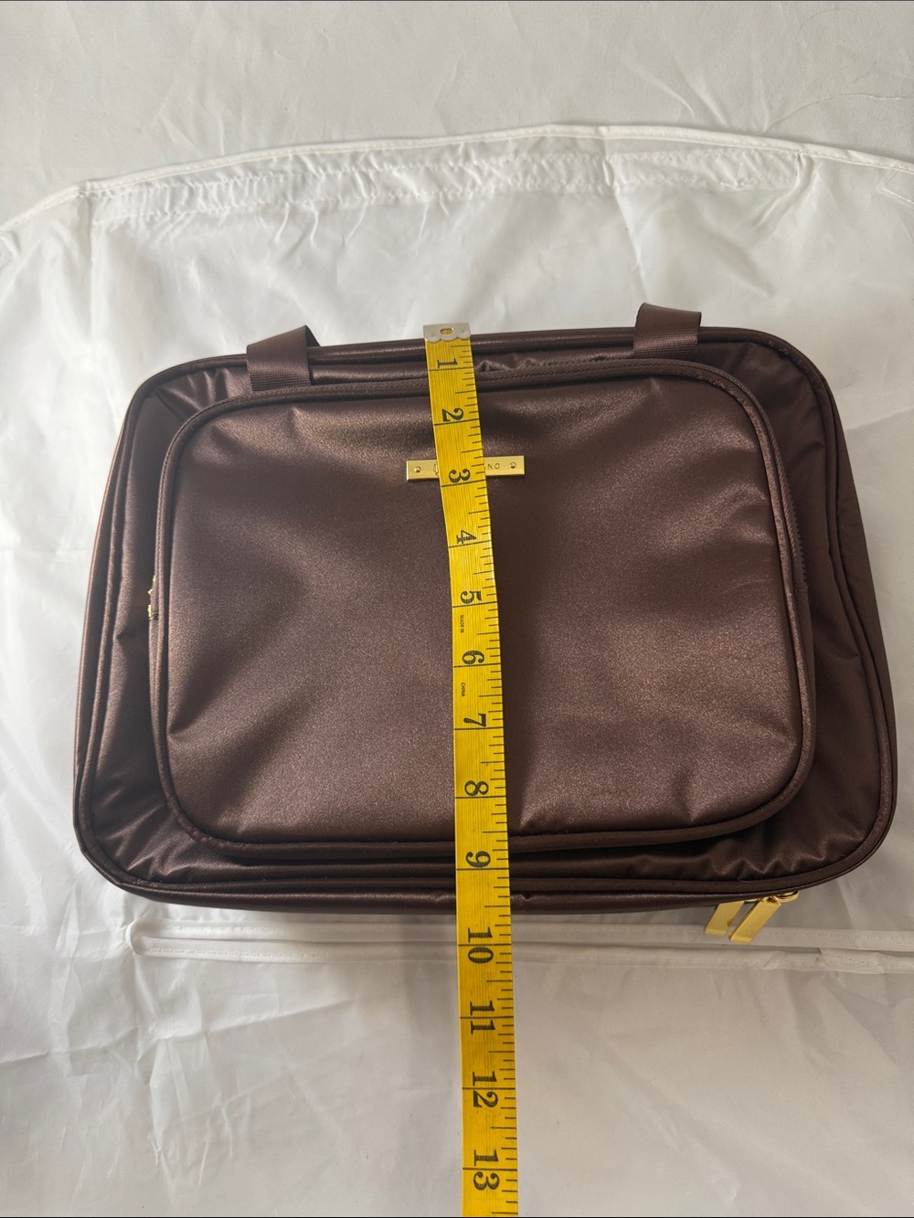 Joy Mangano Shimmering Brown Cosmetic Tote with Gold Plate - Picture 9 of 11